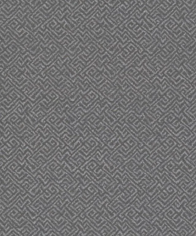 Gray geometric maze pattern with woven linen texture on neutral background
