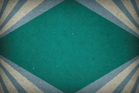 Geometric wallpaper with emerald diamond shape surrounded by teal and cream striped border pattern