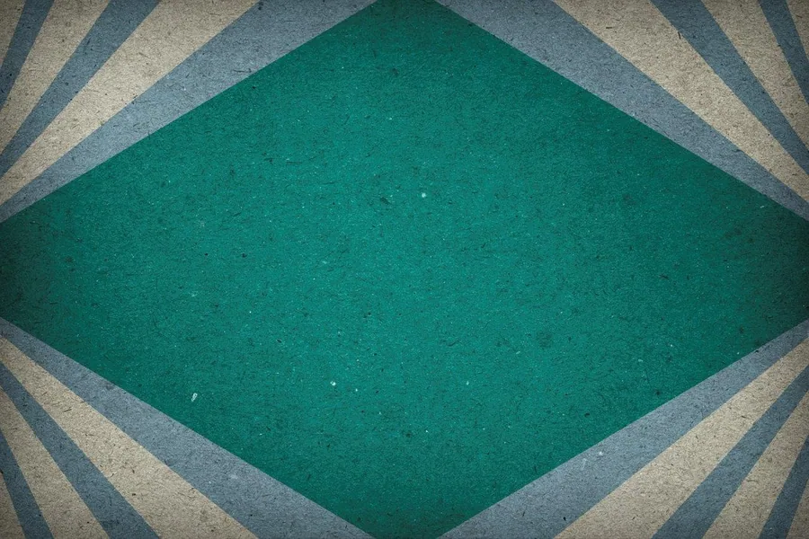 Geometric wallpaper with emerald diamond shape surrounded by teal and cream striped border pattern