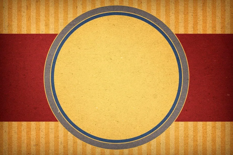 Vintage retro wallpaper with large yellow circle on red and orange striped background