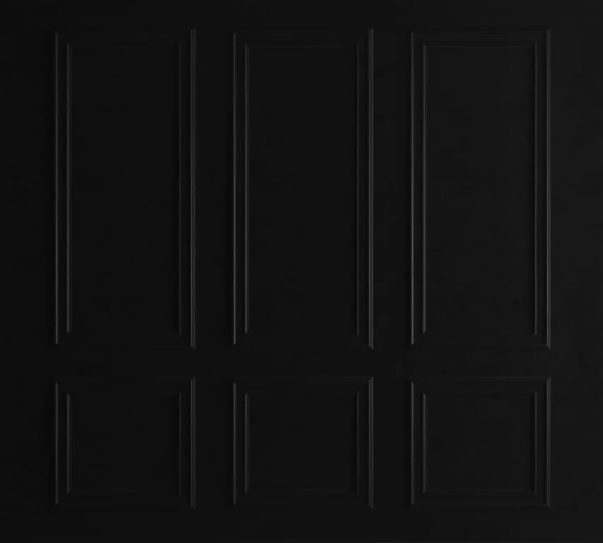 Repeating pattern of dark charcoal bevelled door panels arranged in a 3x2 grid on black background