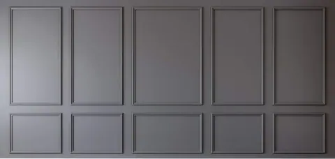 Repeating grey 3D panel pattern with raised rectangular frames creating dimensional wall texture