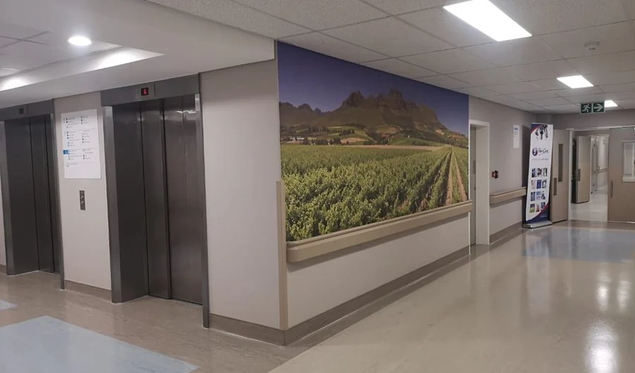 A mural in a hospital corridor