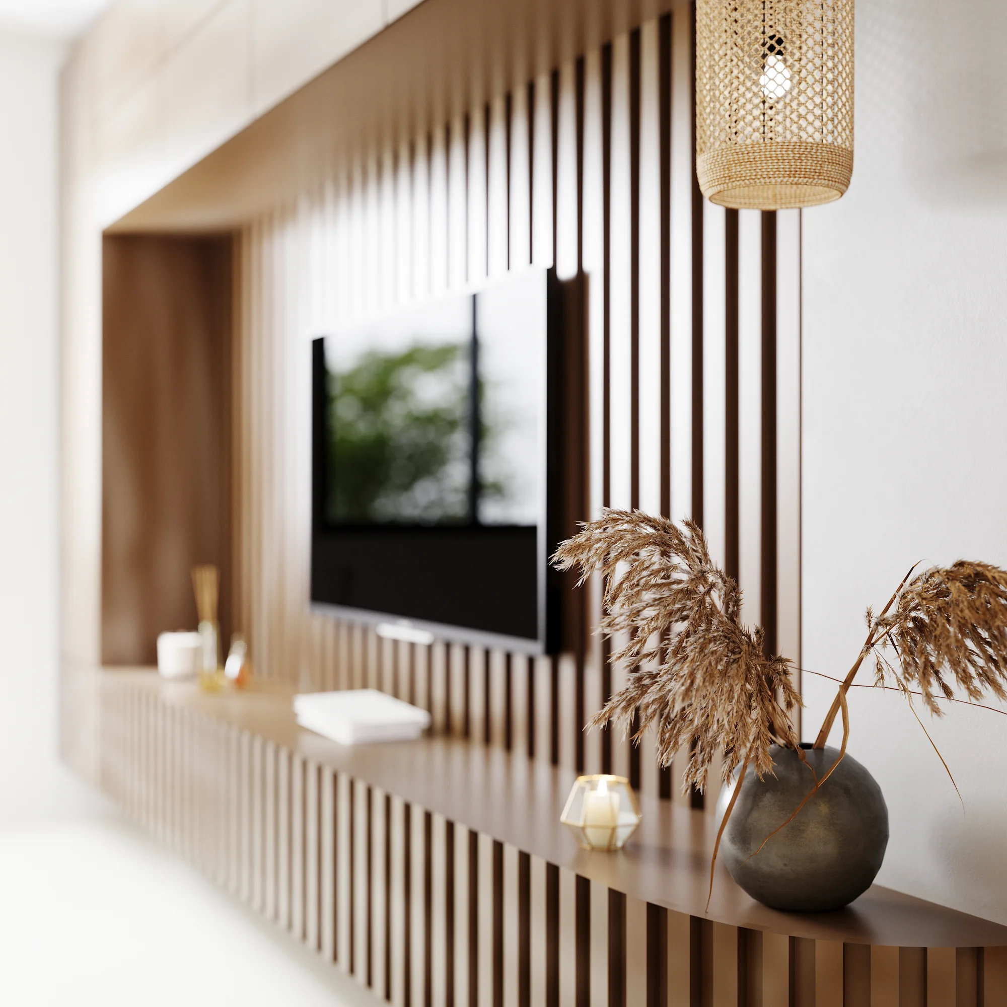 smart art wood panel tv room