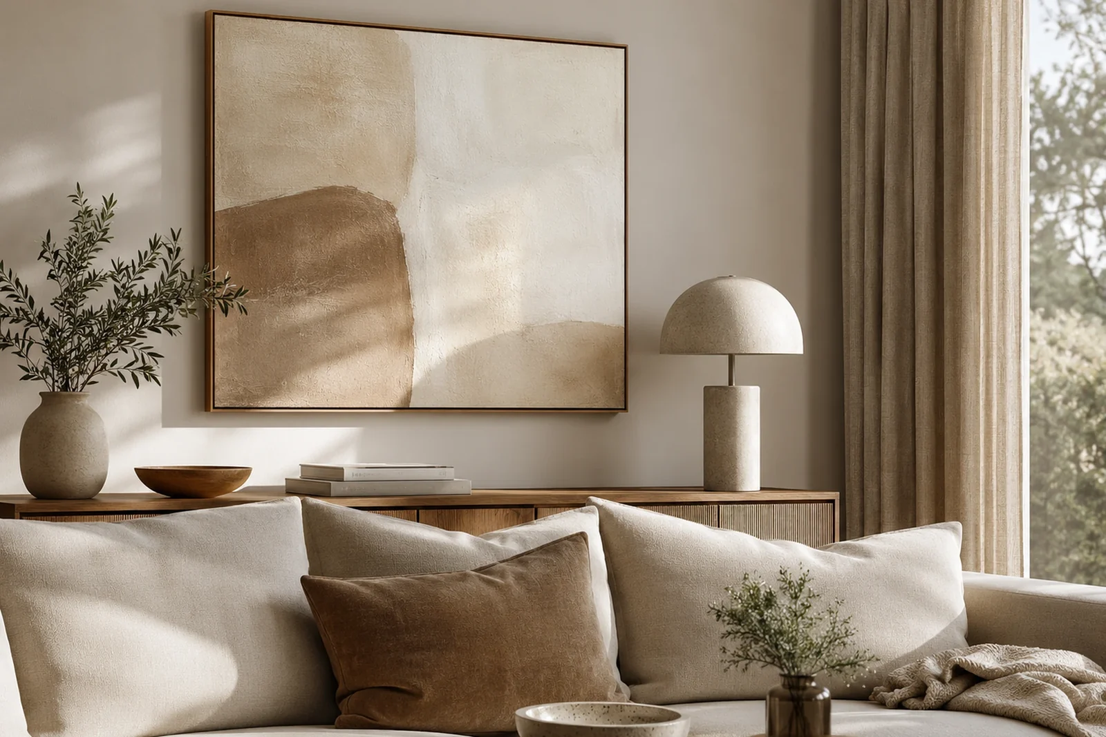 Neutral abstract canvas in an interior