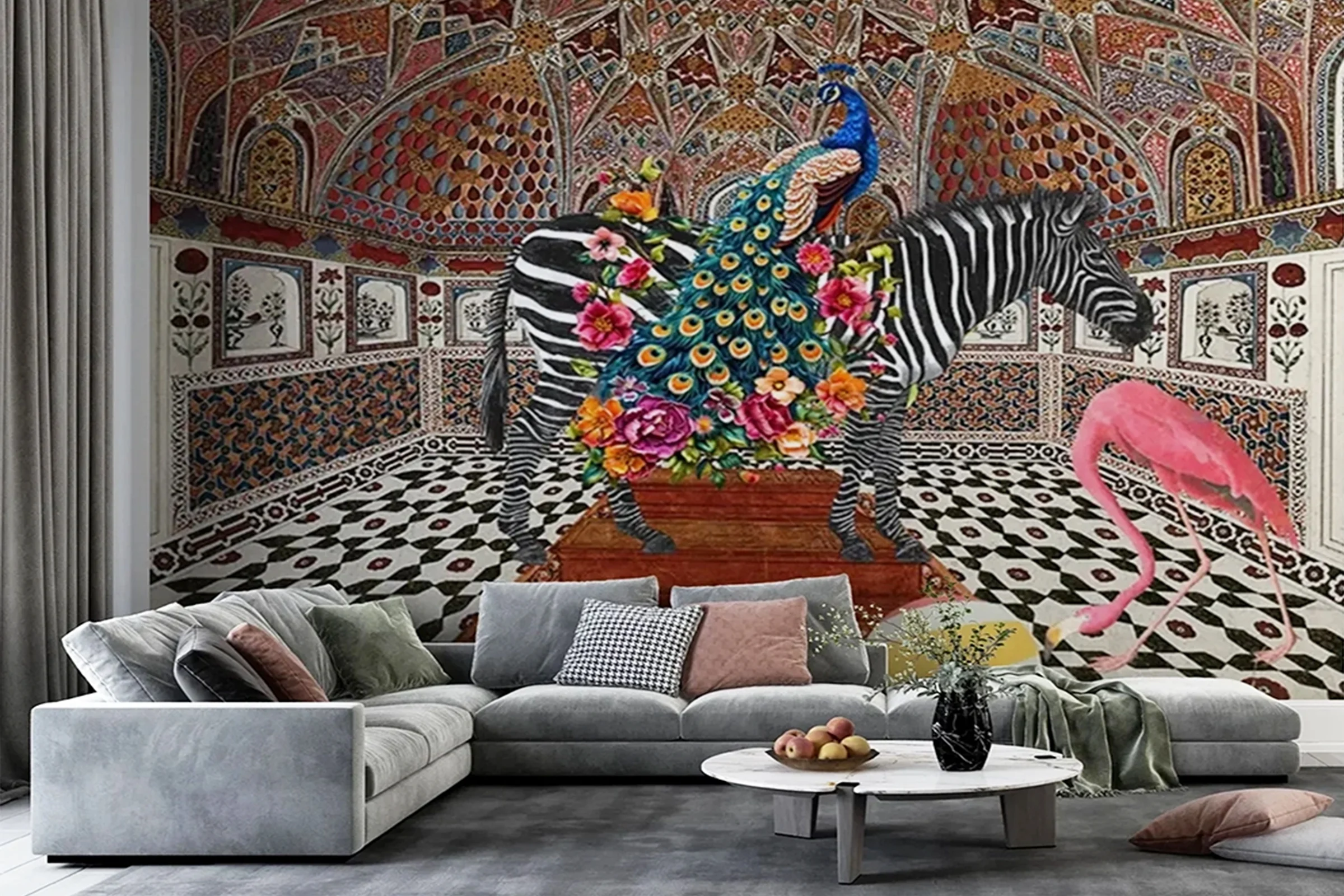 Smart Art wallpaper printed on a wall in a styled room