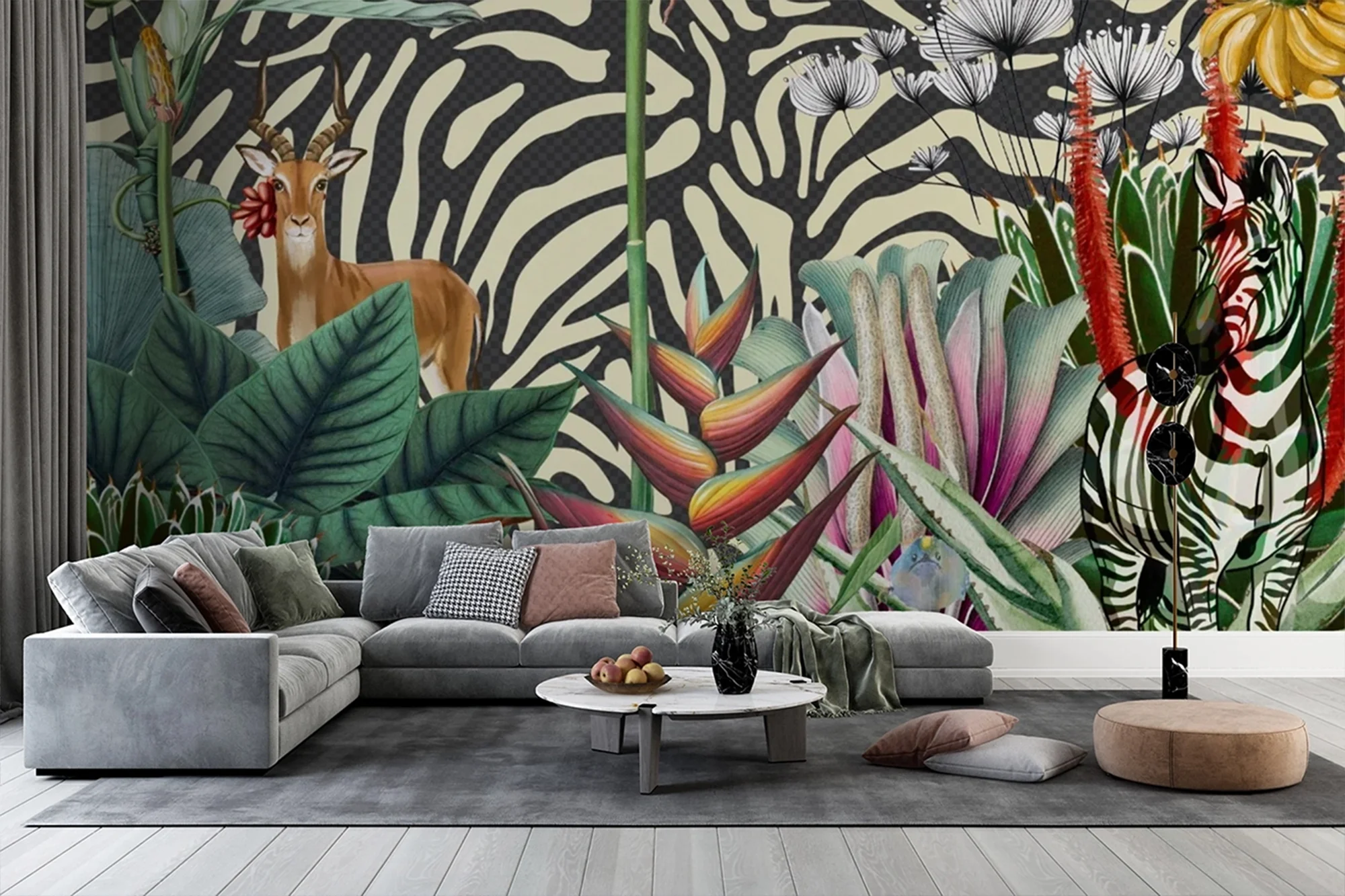 Smart Art wallpaper printed on a wall in a styled room