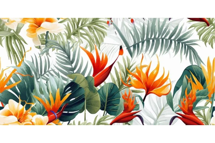 Botanical Wallpaper adorned with specks of orange flowers wallpaper design