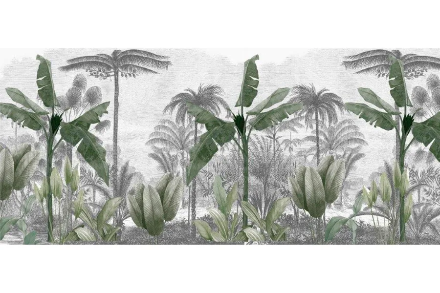 Jungle with mistic green and gold colours wallpaper design