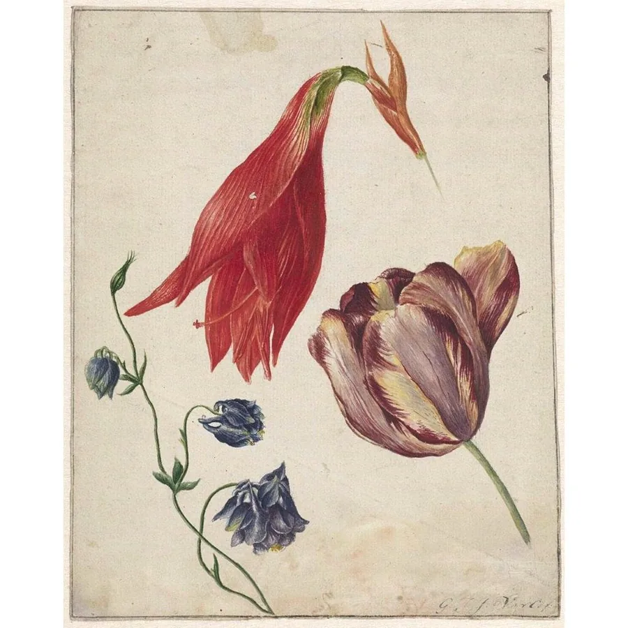 Scarlet Botanical Trio wallpaper design