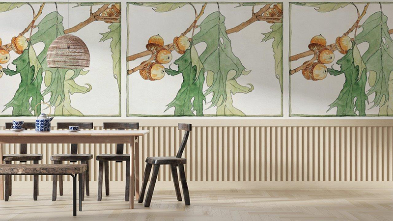 Smart-Art-Wall-mockup-in-scene-with-wooden-furniture-Hannah-Borger-Oak-Leaves-and-Acorns-artwork