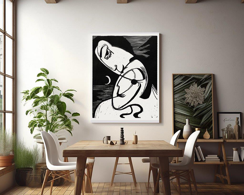 Smart-Art-canvas-mockup-template-in-dinning-room-Ernst-Ludwig-The-Kiss-1930
