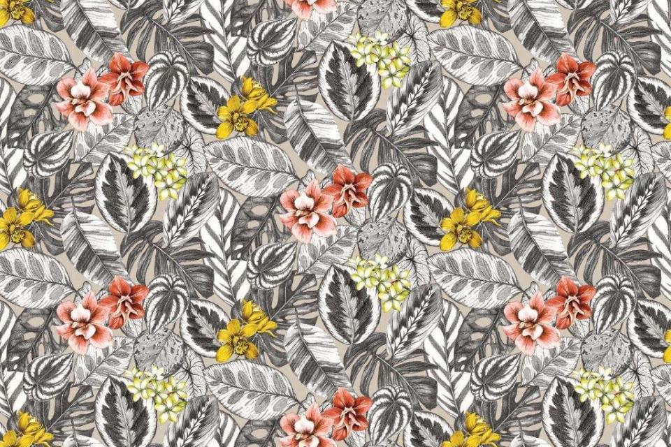 1_smart-art-floral-botanical-design-black-and-white-leaves-with-colourful-red-and-yellow-flowers
