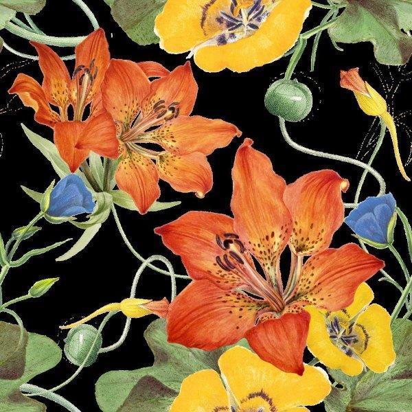 smart-art-floral-botanical-design-orange-lily-and-yellow-flowers-in-a-string-of-greenery-pattern