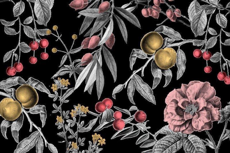 2_smart-art-floral-botanical-design-black-and-white-leaves-with-colourful-fuirts-berries-and-flowers