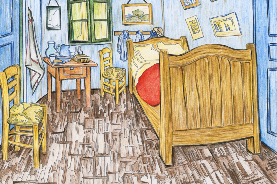 Bedroom in Arles (1888) by Vincent van Gogh adult coloring page