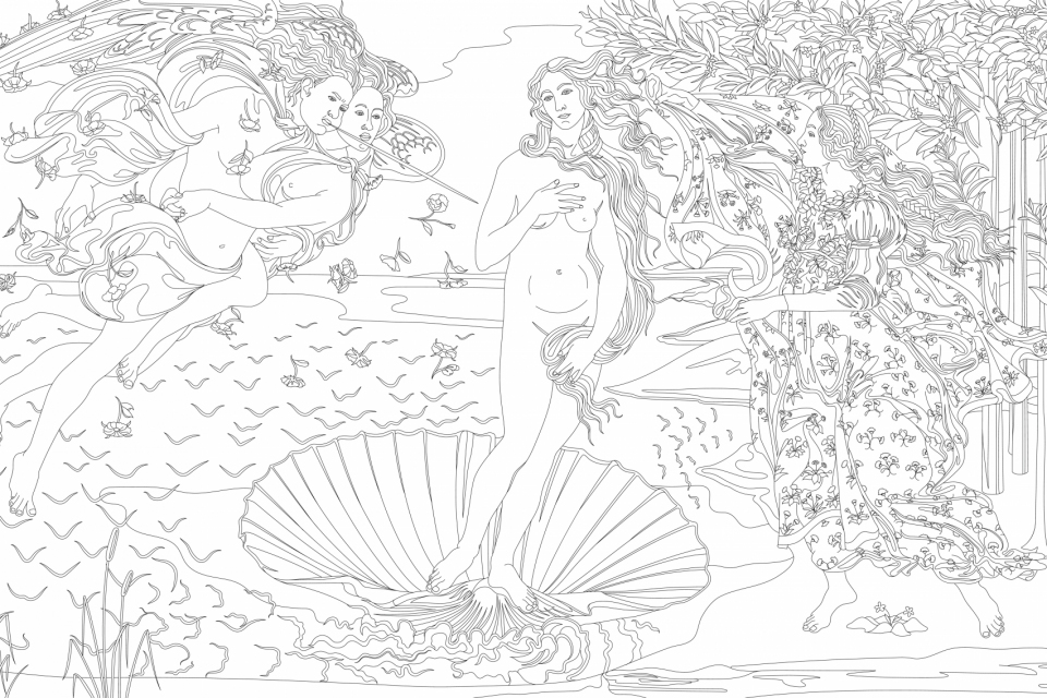 The Birth of Venus (1483-1485) by Sandro Botticelli adult coloring page