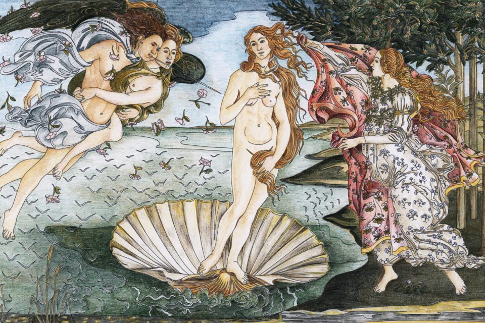 The Birth of Venus (1483-1485) by Sandro Botticelli adult coloring page