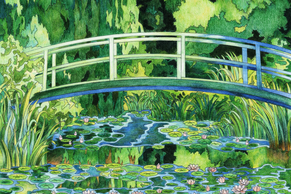 The Water Lily Pond (1899) by Claude Monet: adult coloring page