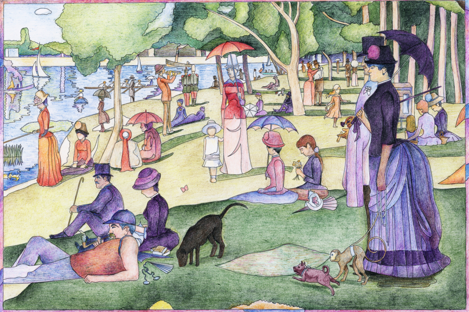 A Sunday on La Grande Jatte (1884) by Georges Seurat adult coloring page