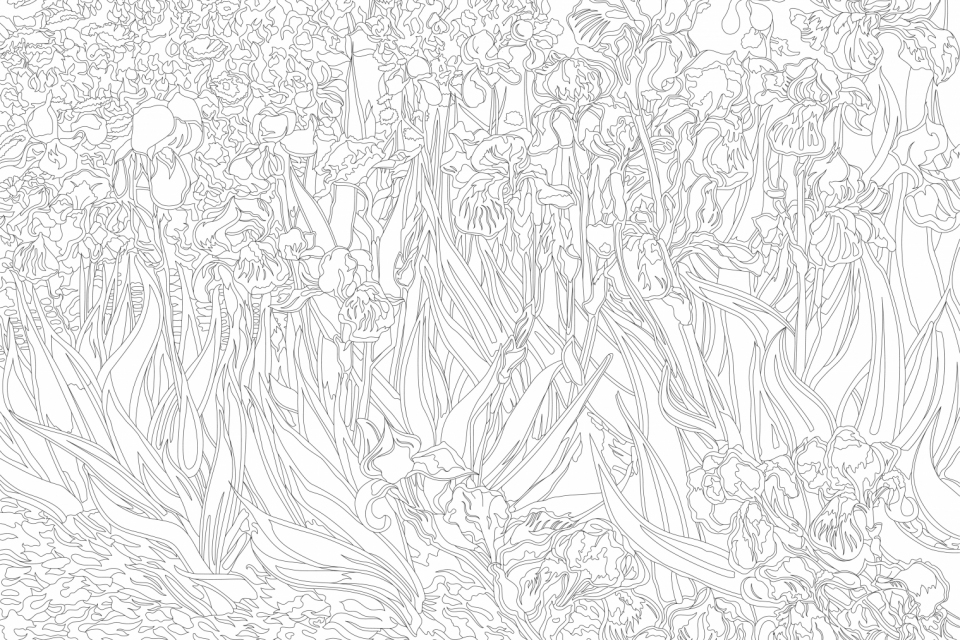 Irises (1889) by Vincent van Gogh adult coloring page