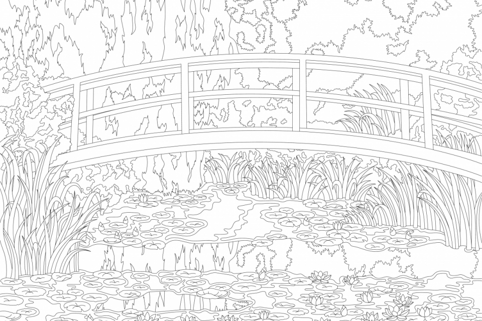 The Water Lily Pond (1899) by Claude Monet: adult coloring page