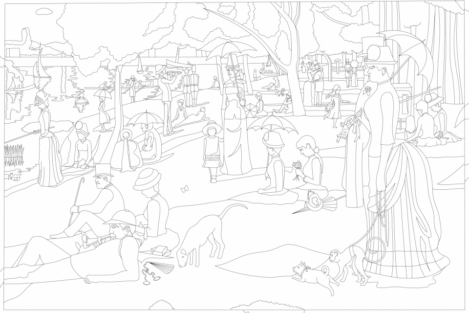 A Sunday on La Grande Jatte (1884) by Georges Seurat adult coloring page