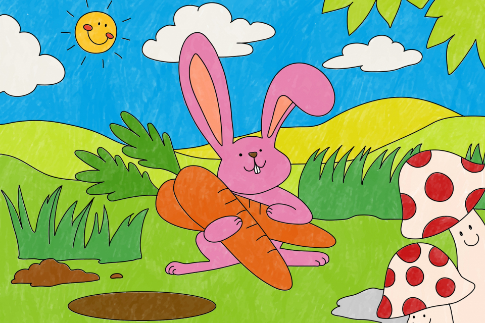 Easter rabbit illustration, editable kids coloring page vector