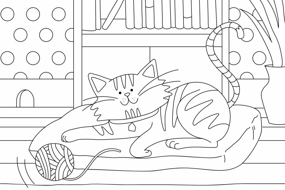 Cat kids coloring page, blank printable design for children to color