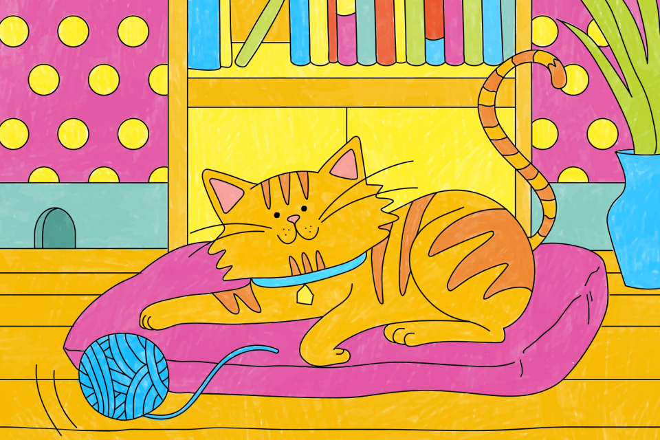 Cute tabby cat illustration, editable kids coloring page vector