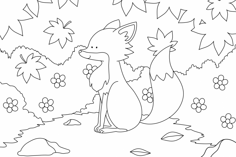 Fox kids coloring page, blank printable design for children to color