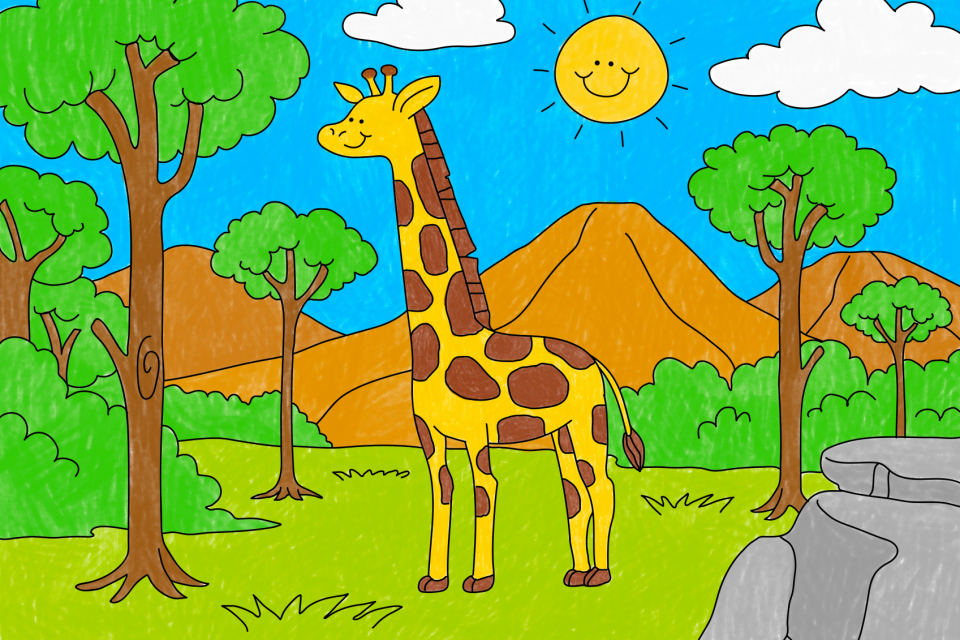 Giraffe, colorful animal illustration for kids