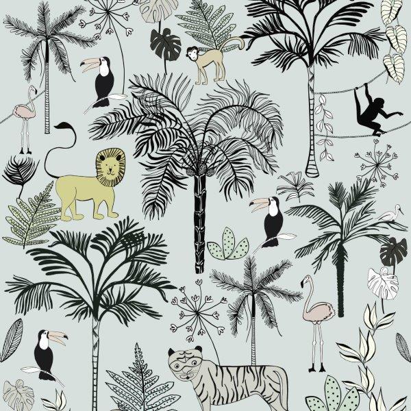 smart-art-kiddies-wallpaper-tiger-monkey-bird-flamingo-lion-1