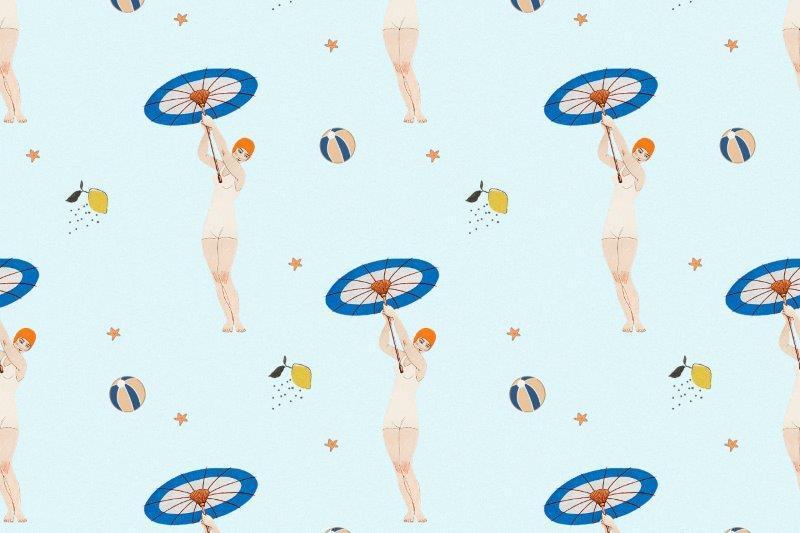 smart-art-patterns-vintage-lady-at-swimming-baths-with-umbrella