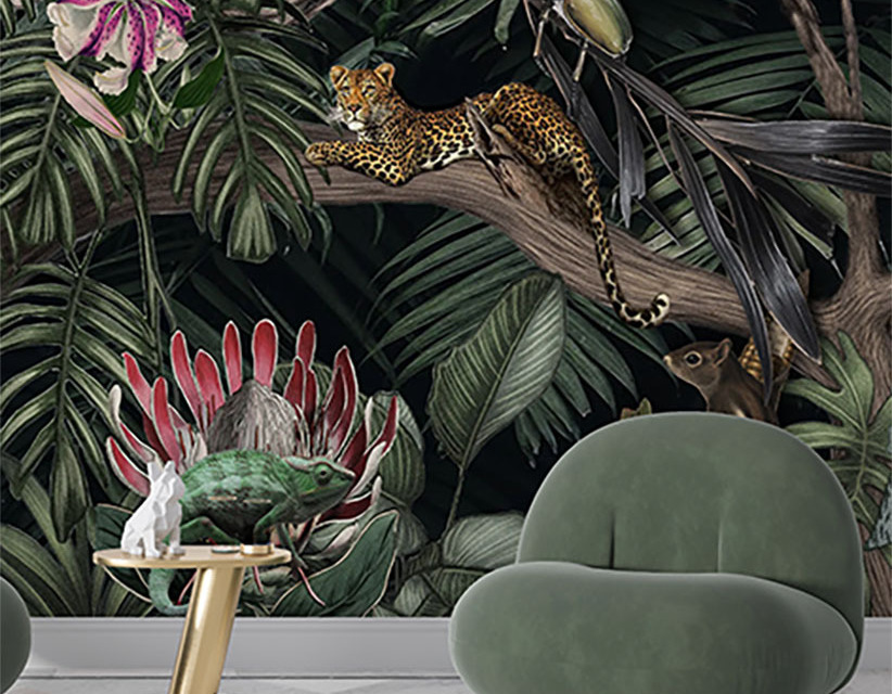 Smart-Art-Seamless-wallpaper-botanical-leaves-anitmal-protea-birds-tiger-leaves-14