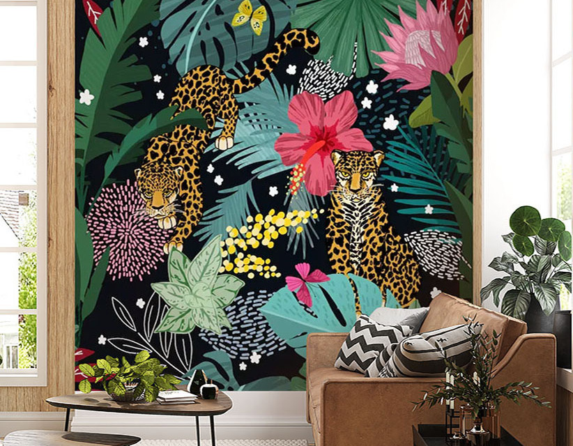 Smart-Art-Seamless-wallpaper-botanical-leaves-anitmal-protea-birds-tiger-leaves-24
